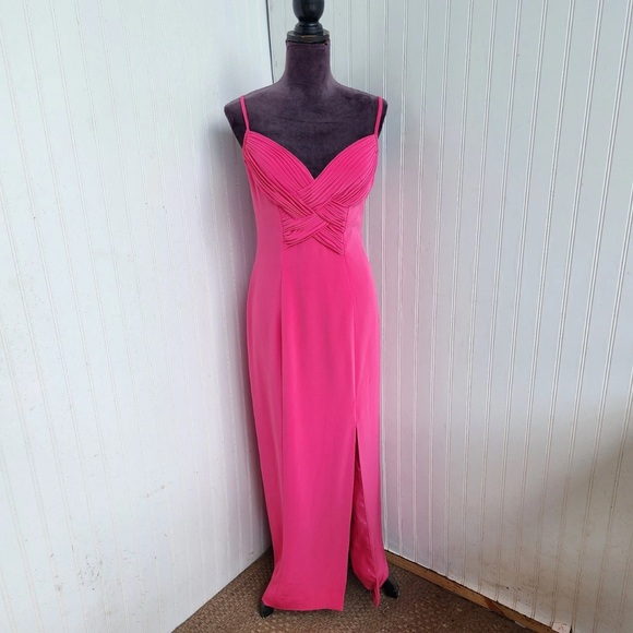 VTG Niteline Pink Formal Maxi Long Dress Gown USA Prom Wedding Front Slit Sz 12 - Picture 1 of 7